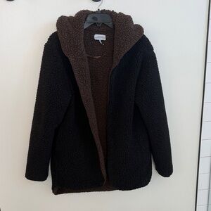 Urban Outfitters Reversible Sherpa Hooded Jacket - Black & Brown
